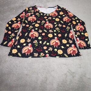 Aceshion Womens 2XL Black Turkey Bird Print V-Neck Long Sleeve Fall Cute Top NWT